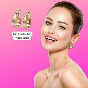 14K Gold-Filled Thick Hoops, High Quality, Lever Back, Hypoallergenic Earrings